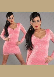 Pink Double Layer Lace and Satin Mini Dress 