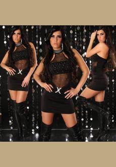 Sexy Clubwear Mini Dress With Rhinestones Black
