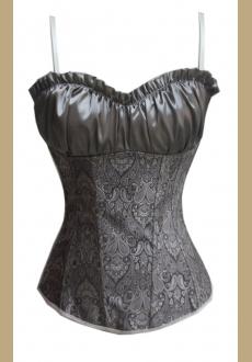 Silver oriental floral print overbust boned corset