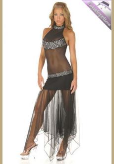 Black Fringe Gown With Sequin