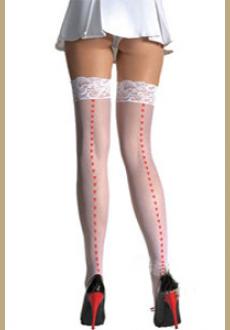 Sheer Thigh High Stockings with Printed Hearts Back Seam and Lace Top