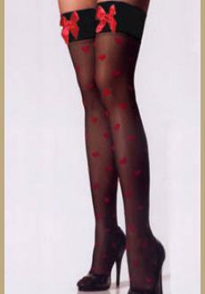 Black Hold Up Stockings Red Bows & Hearts 
