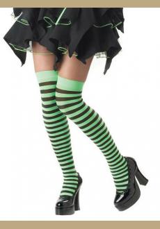 Ladies Fluro Green and Black Stripe Witch Tights Pantyhose
