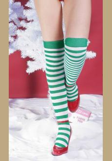Green and White Striped Knee High Socks