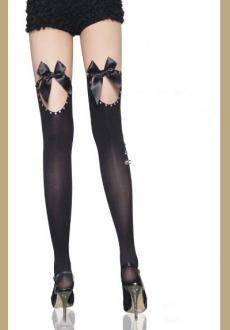 Opaque Thigh-Highs with Satin Bow