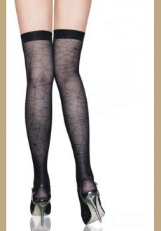 Black Thigh High Stockings with Spider Web Design