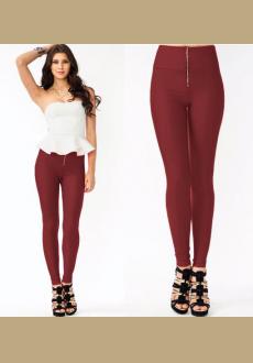 Front Zipper Shiny Finish Color High Waist Skinny Sexy Trends Leggings Pants 