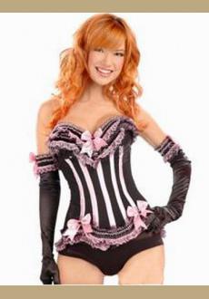 Black & Pink Lace Up Ruffle Corset with Bows