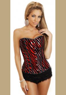RED ZEBRA FAUX LEATHER OVERBUST CORSET