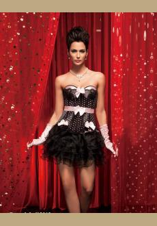 Black and pink polka-dotted overbust underwired boned corset