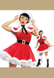 Sweet Red Christmas Dress with Hat and Waist Band