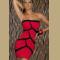 Red Strapless Mini Dress with Black Decorative Splices on Front