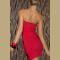 Red Strapless Mini Dress with Black Decorative Splices on Front