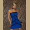 Blue Strapless Mini Dress with Black Decorative Splices on Front