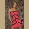 Pink Strapless Mini Dress with Black Decorative Splices on Front