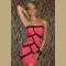 Pink Strapless Mini Dress with Black Decorative Splices on Front