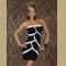 Black Strapless Mini Dress with White Decorative Splices on Front