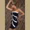 Black Strapless Mini Dress with White Decorative Splices on Front
