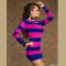 Color Block Mini Dress in Purple and Sea Blue With Long Sleeves