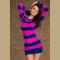Color Block Mini Dress in Purple and Sea Blue With Long Sleeves