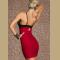 Punk Style Spiked Bra Paned Deep Red Harness Dress