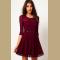 Purplish Red  Collarless Half Sleeve Lace Dress