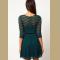 Green Collarless Half Sleeve Lace Dress