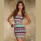 Pale Blue and Red Aztec Abstract Print Bodycon Dress