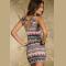 Pale Pink and Blue Aztec Abstract Print Bodycon Dress 
