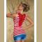 Fashion Red Pinstripes Club Top with Embroidered Lace 