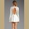 Elegant Long Sleeve White Open Back Dress  