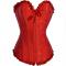 Red Floral Boned Strapless Overbust Corset with Lace up Back