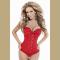 Red Floral Boned Strapless Overbust Corset with Lace up Back