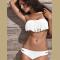 White Padded Boho Fringe Bandeau Top Strapless Bikini Swimwear