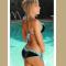 Two Piece Hot Sexy Black Blue Lace Edge Halter Tri Bikini Top + Bottom Swimwear 