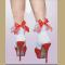 Embroidered Hearts Ruffle Anklet. Beautiful ankle Socks with embroidered hearts ruffle top and red satin bow