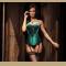 Green Floral Lace Strapless Overbust Corset 