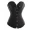 Black Floral Boned Strapless Overbust Corset with Lace up Back