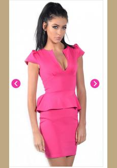 Pria Hot Pink Cap Sleeve Plunge Peplum Dress