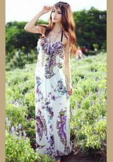 Beautiful Purple Halter Ankle Length Beach Maxi Dress