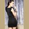 Women Beaded Party Dress Falbala Short Mini Dress-Black
