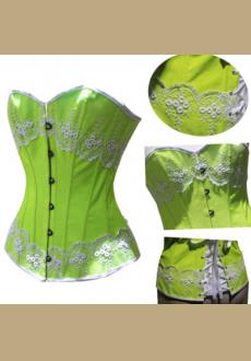 Green & white design Brocade Fabric women corset top bustier underwear