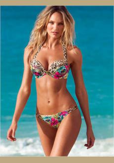 SWIMWEAR SET WITH STRAPPY ADD-2-CUPS PUSH-UP HALTER TOP