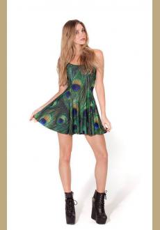 Pretty Peacock Feather Skater Dress
