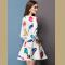 Lady Vintage Bird Print 3-4 Sleeve Cocktail Party Flare Pleated ALine Dress