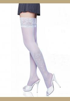 Lace Decorated Flower Printing Stockings