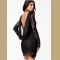 PLUSFIVE Women's Dress Fashion Lace Flower Patterned Long Sleeve Backless Skintight Skirt Black