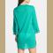 Turquoise Long Sleeves Deep V-neck Crochet Trim Casual Cover-up