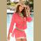 Rosy Long Sleeves Deep V-neck Crochet Trim Casual Cover-up