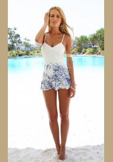 Witching Off The Shoulder Floral Printed Lace Tie Waist White Jumpsuits 